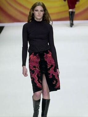 Vivienne Tam F/W 2000 Black Velvet Skirt With Red Embroidery